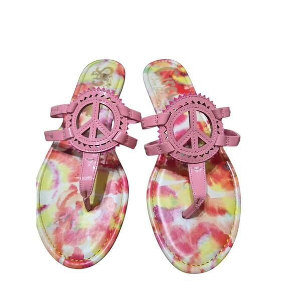Circus By Sam Edelman Canyon2 Sandals Pink Peace Sign Tie Dye FF Thong Flats 7M - Picture 1 of 8